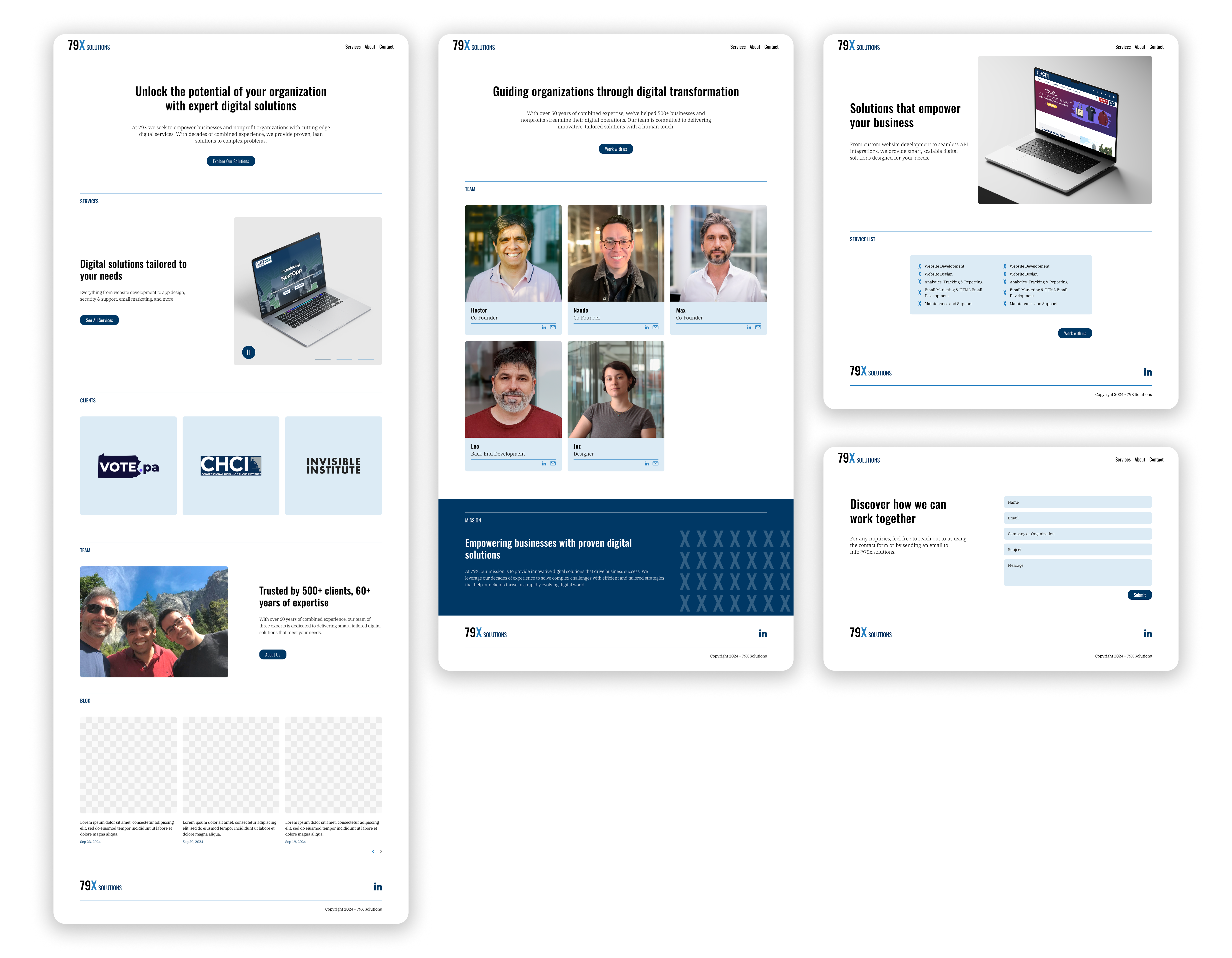 First design version of the 79X Solutions website — structure in place but visual identity too generic