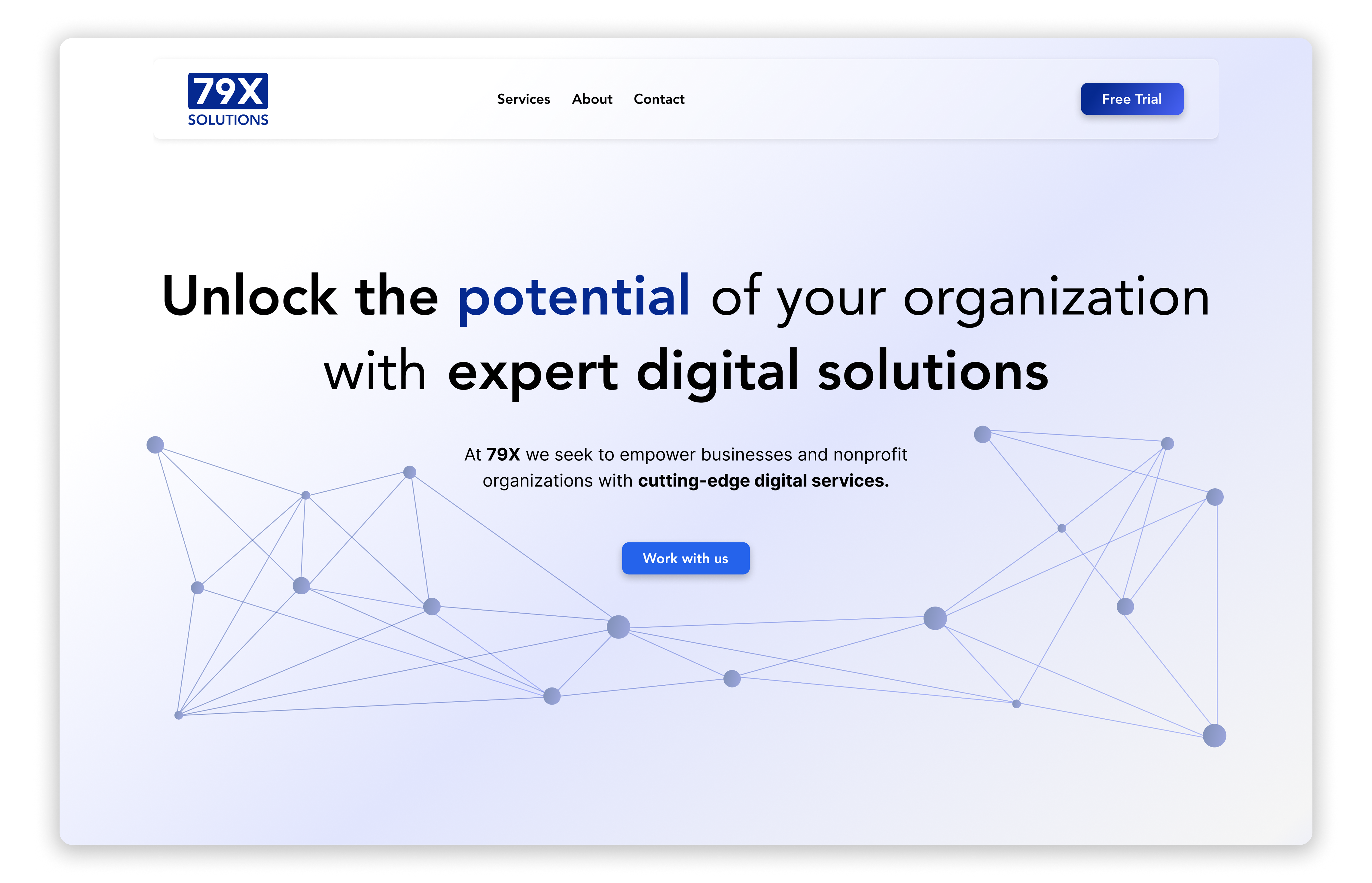 Second design version of the 79X Solutions website — sharpened identity but color direction needed refinement