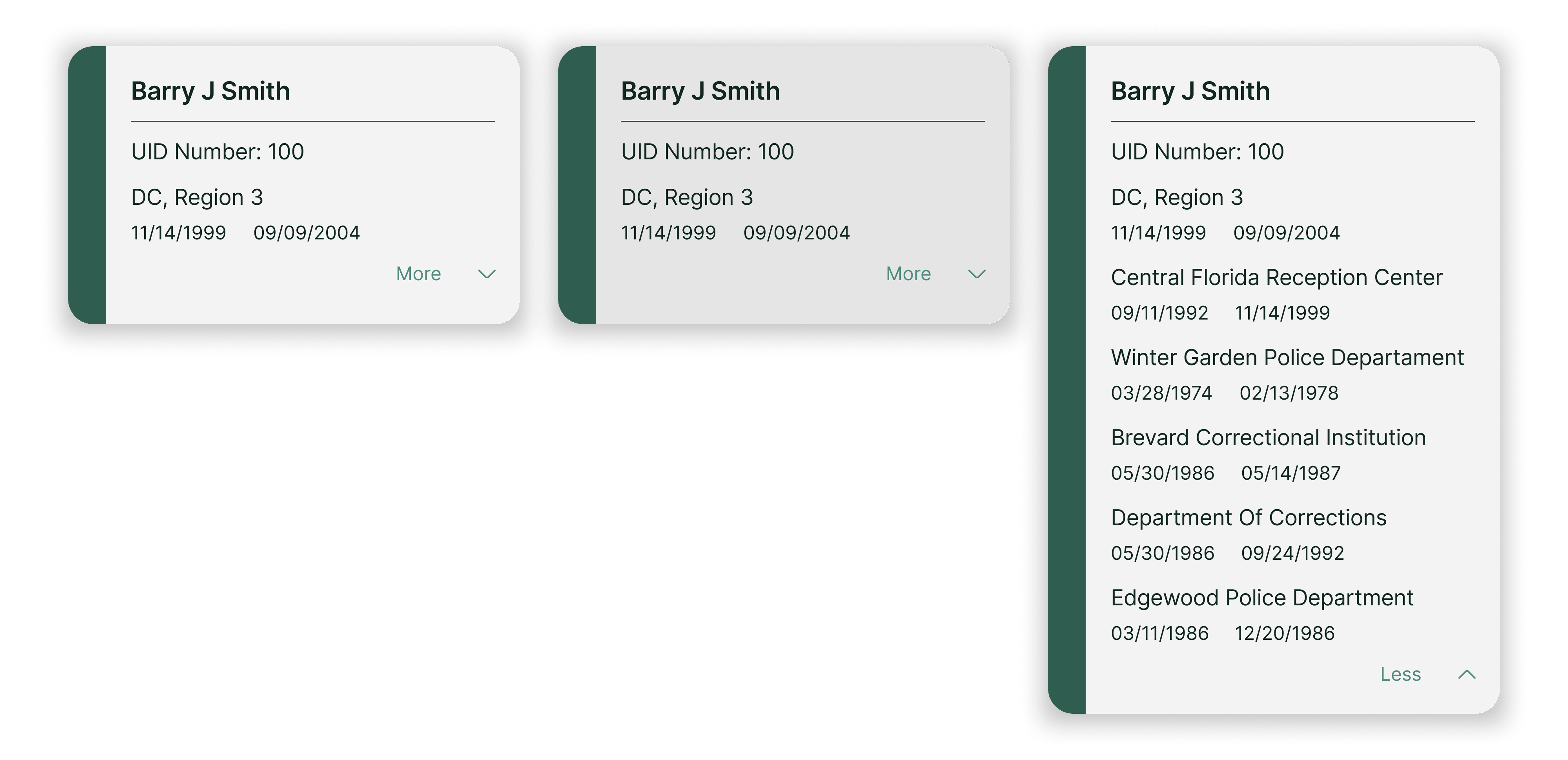 Officer card design examples for the National Police Index